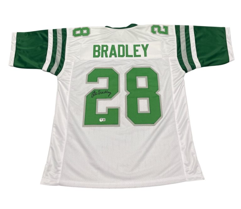 Bill Bradley Signed Philadelphia Eagles Custom White Jersey Beckett Wit BAS COA