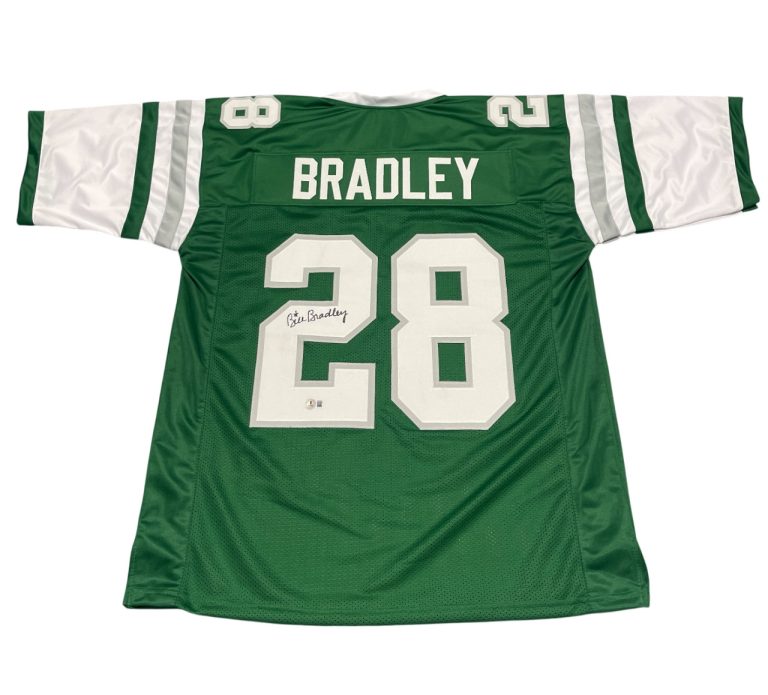 Bill Bradley Signed Philadelphia Eagles Custom Green Jersey Beckett Wit BAS COA