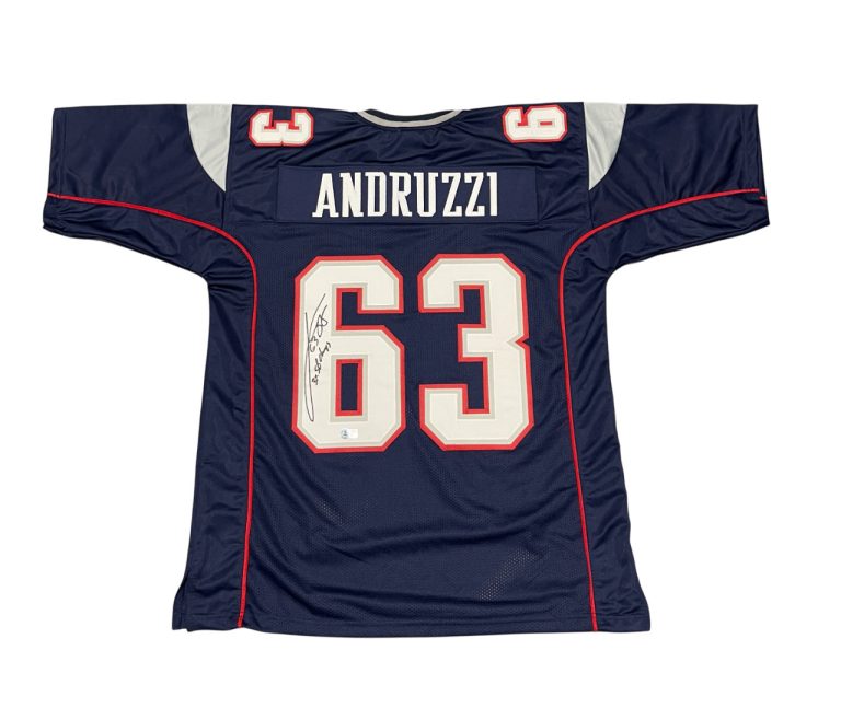 Joe Andruzzi Signed Patriots Custom Jersey w/ 3 SB Champ Beckett Witness BAS COA