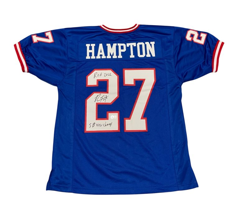 Rodney Hampton Signed NY Giants Custom Jersey w/ SB ROH Beckett Wit BAS COA