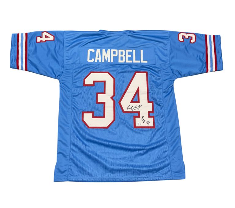 Earl Campbell Signed Oilers Custom Jersey w/ HOF 91 Beckett Witness BAS COA