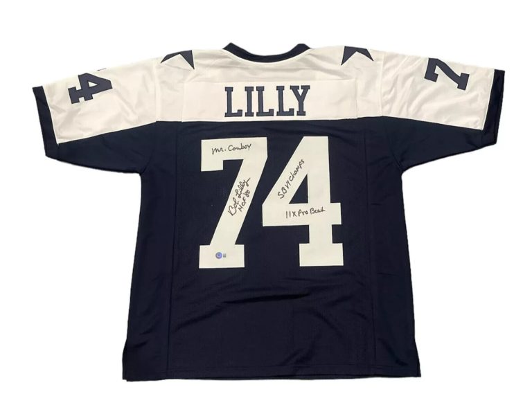 Bob Lilly Signed Dallas Cowboys TB Custom Jersey w/ 4 Ins Beckett Wit BAS COA