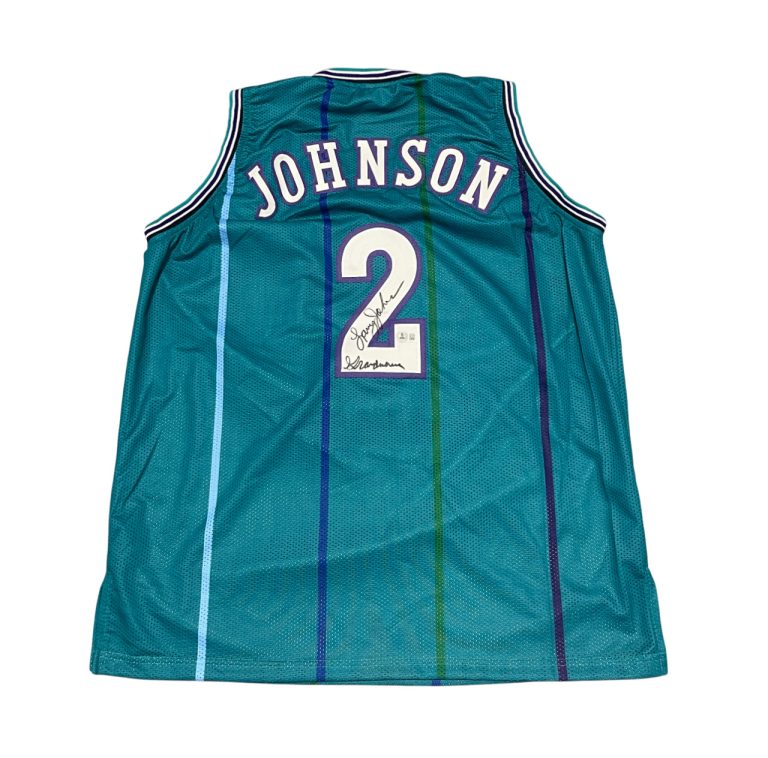 Larry Johnson Signed Hornets Custom Jersey w/ Grandmama Beckett Wit BAS COA