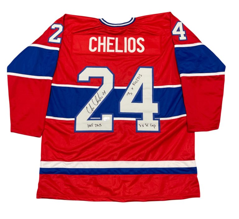 Chris Chelios Signed Canadiens Custom Jersey w/ 3x Ins Beckett Witness BAS COA