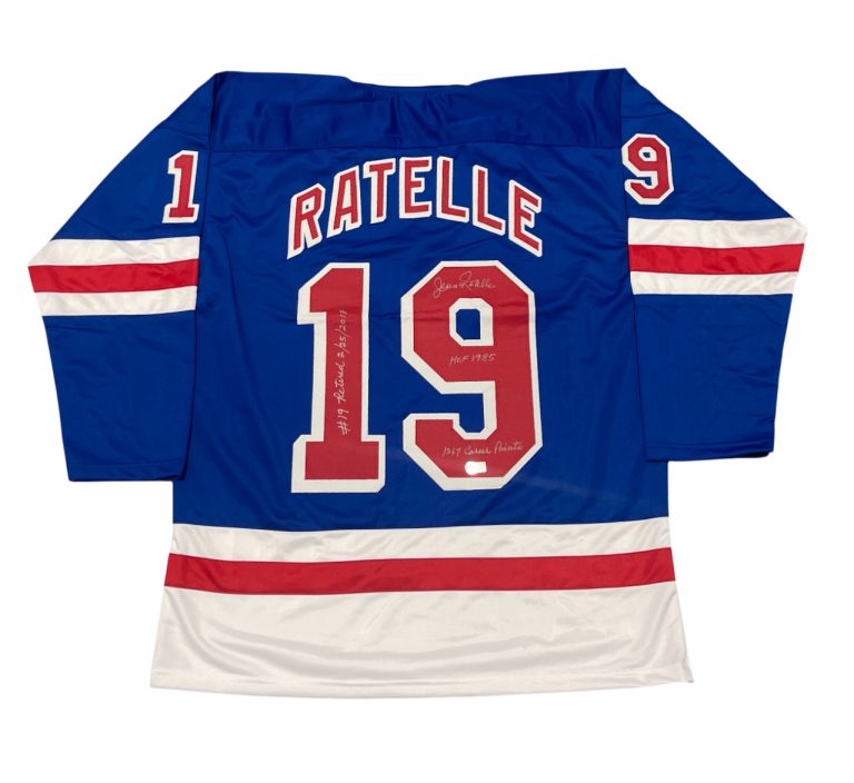 Jean Ratelle Signed NY Rangers Custom Jersey w/ 3 Insc Beckett Wit BAS COA