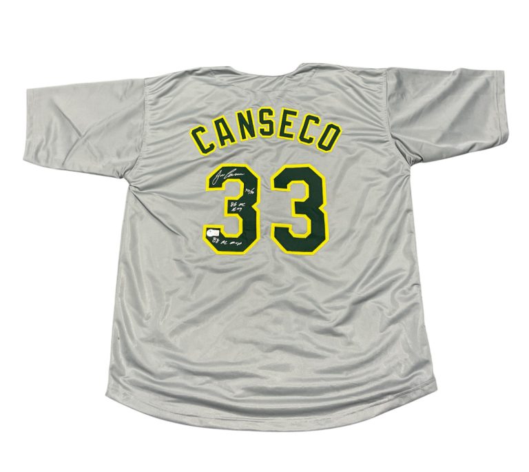 Jose Canseco Signed Athletics Custom Jersey w/ 3 Insc Beckett Wit BAS COA