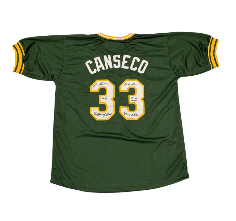 Jose Canseco Signed Athletics Custom Jersey w/ 5 Insc Beckett Wit BAS COA