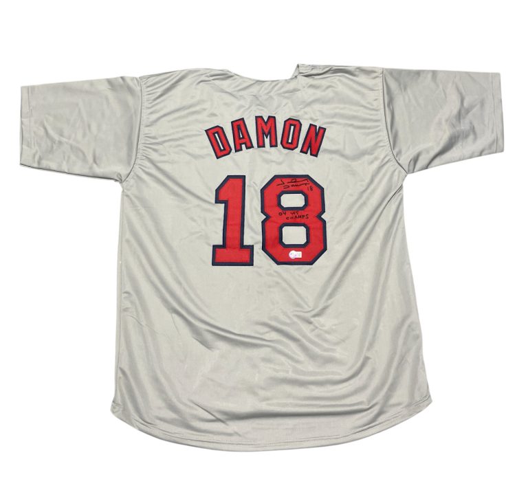 Johnny Damon Signed Red Sox Custom Jersey w/ 04 WS Champs Beckett Wit BAS COA