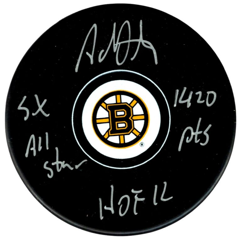 Adam Oates Signed Boston Bruins Puck w/ 3 Insc Beckett Witness BAS COA