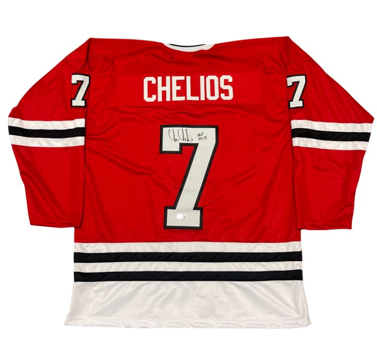 Chris Chelios Signed Chicago Custom Jersey w/ HOF 2013 Beckett Witness BAS COA