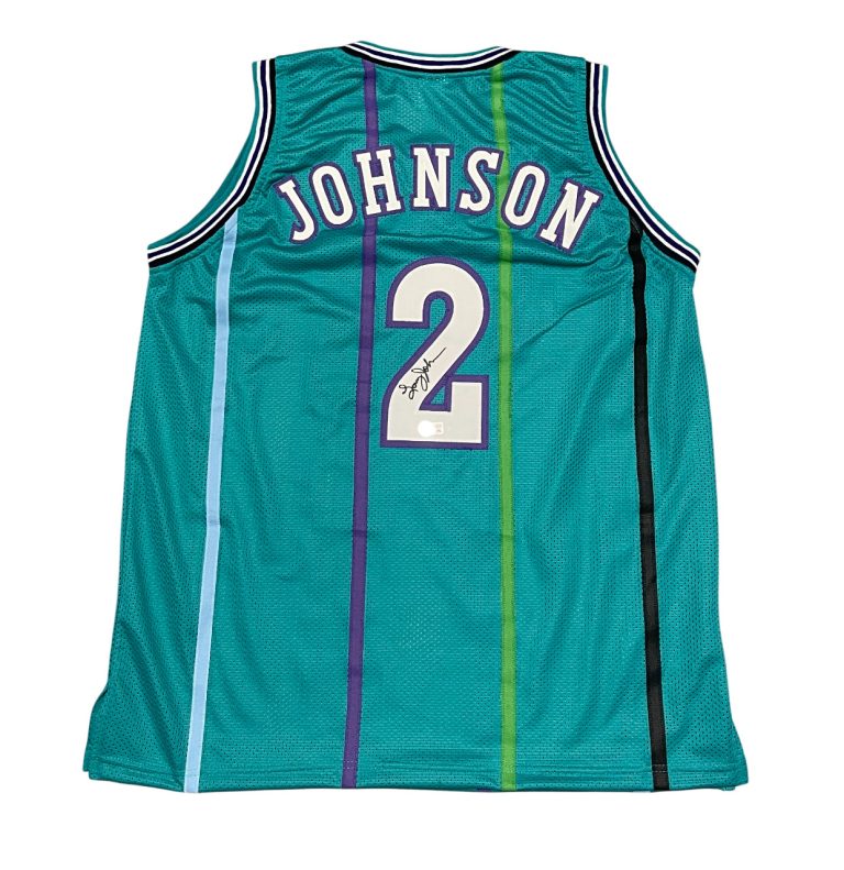 Larry Johnson Signed Custom Charlotte Jersey Beckett Witness BAS COA