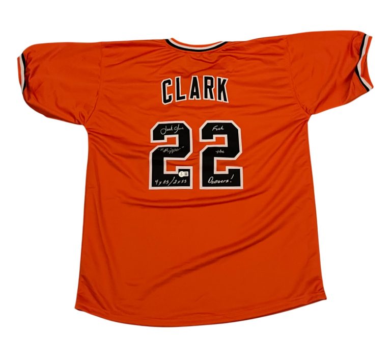 Jack Clark Signed SF Giants Custom Jersey w/ 4 Ins F**k LAD Beckett W BAS COA O