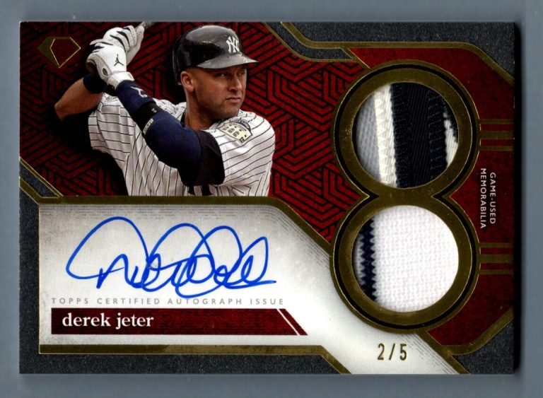 Derek Jeter 2024 Topps Diamond Icons Red Game Used Dual Patch Auto Jersey # 2/5