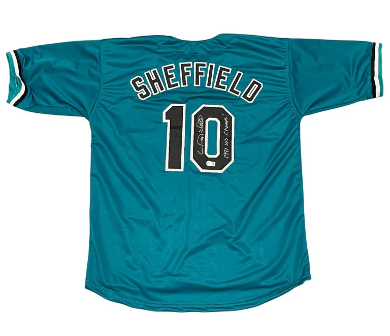 Gary Sheffield Signed Florida Marlins Custom Jersey 97 WS Champs Beckett BAS COA
