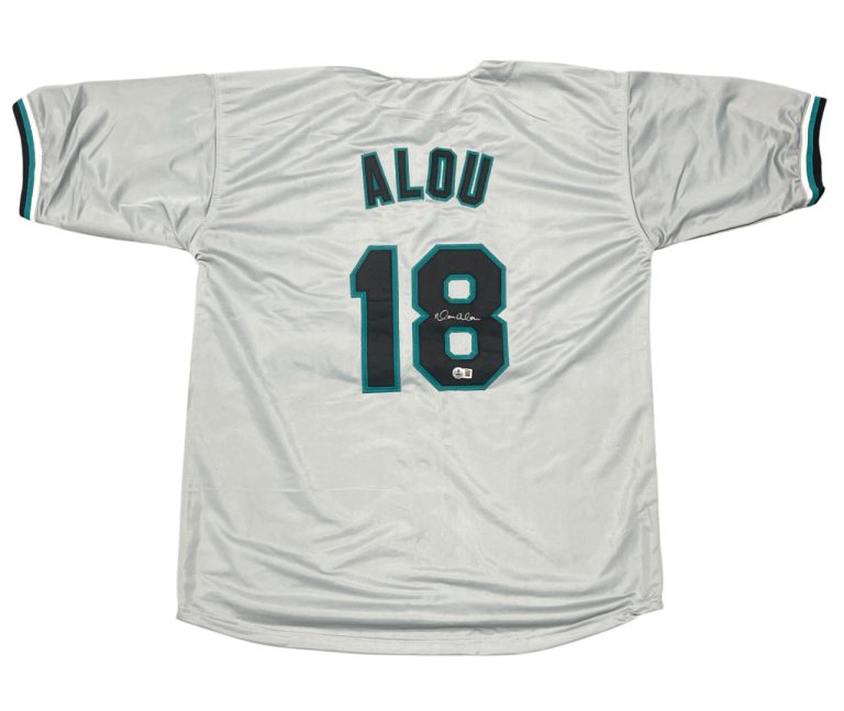 Moises Alou Signed Florida Marlins Custom Grey Jersey Beckett Witness BAS COA