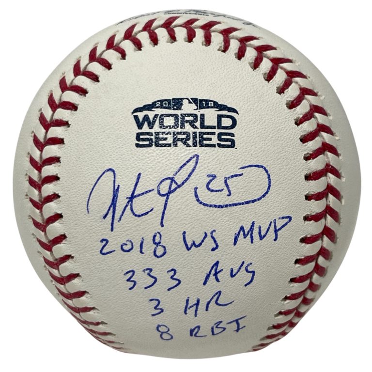 Steve Pearce Signed 2018 World Series Baseball WS MVP + Stats Beckett W BAS COA