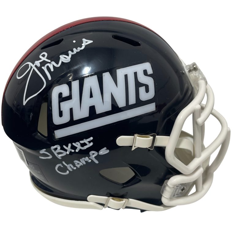 Joe Morris Signed Giants TB Mini Helmet w/ SB XXI Champ Beckett Witness BAS COA