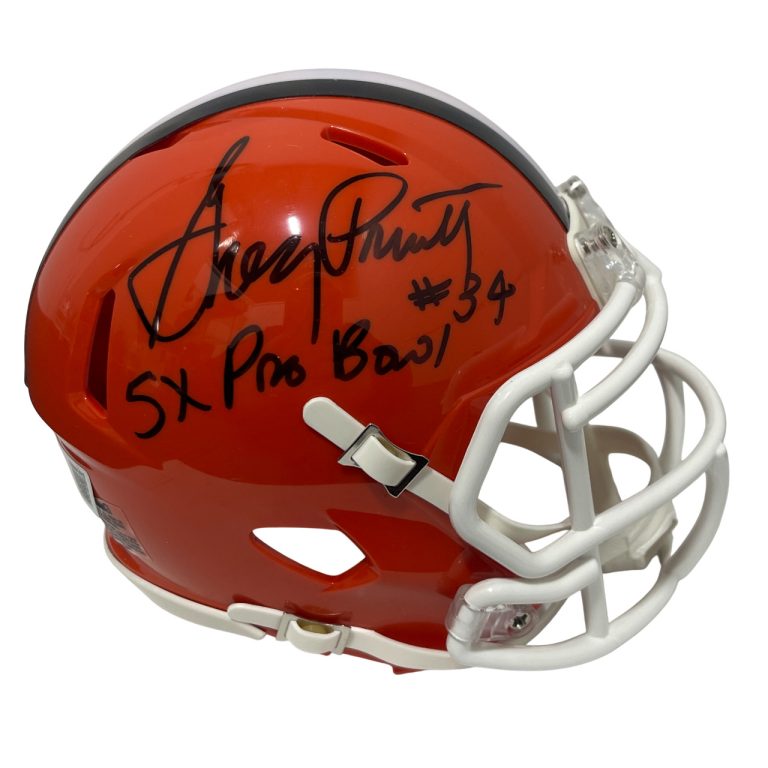 Greg Pruitt Signed Browns TB Mini Helmet w/ 5x Pro Bowl Beckett Witness BAS COA