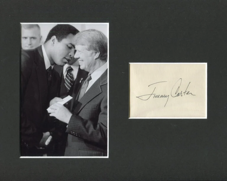 Jimmy Carter US President Signed Autograph Photo Display With Muhammad Ali JSA