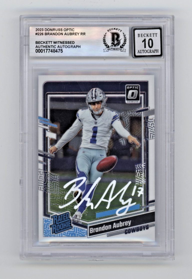 Brandon Aubrey 2023 Donruss Optic #226 Rated Rooke RC Signed Beckett BGS 10 Auto