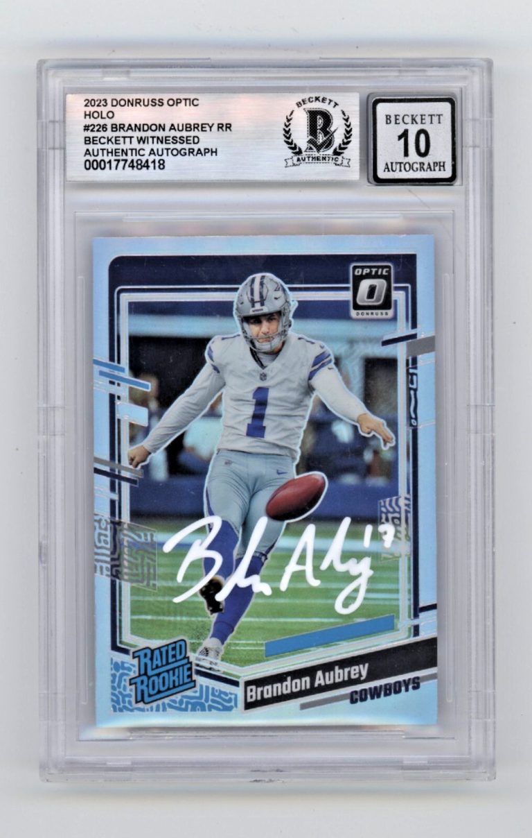 Brandon Aubrey 2023 Donruss Optic Silver Holo #226 RC Signed Beckett BGS 10 Auto