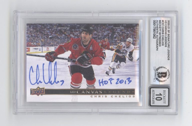 Chris Chelios 2020-21 UD Canvas Legends #C51 Signed HOF 2013 Beckett BGS 10 Auto