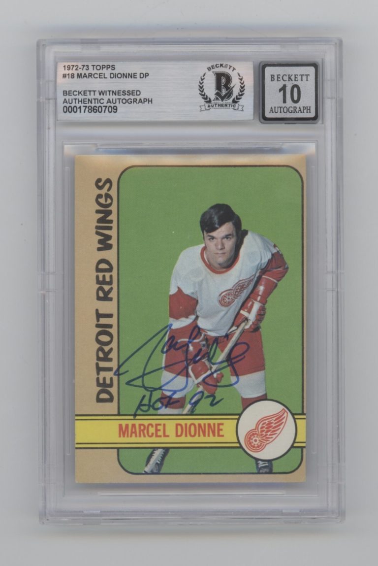 Marcel Dionne 1972-73 Topps #18 Signed w/HOF 92 Beckett BGS 10 Auto Red Wings