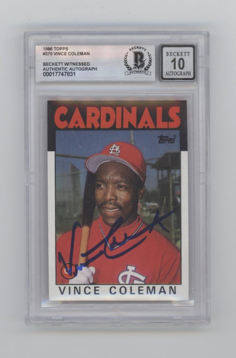 Vince Coleman 1986 Topps #370 RC Signed Beckett BGS 10 Auto St. Louis Cardinals