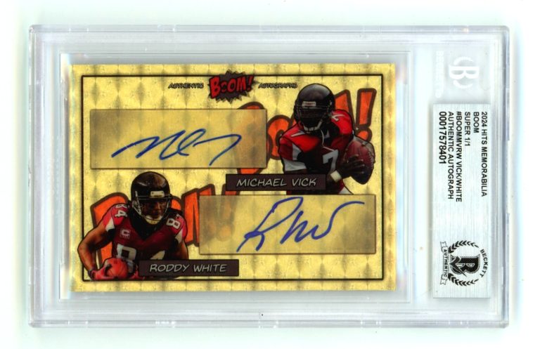 Mike Vick & Roddy White 2024 Hits Memorabilia BOOM Super 1/1 Signed BGS BAS Auto
