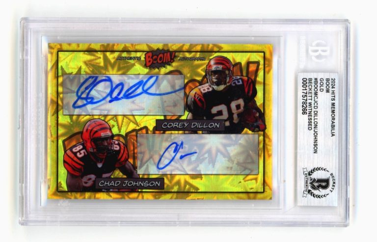 Corey Dillon & Chad Johnson 2024 Hits Memorabilia BOOM Gold #/10 Signed BGS Auto