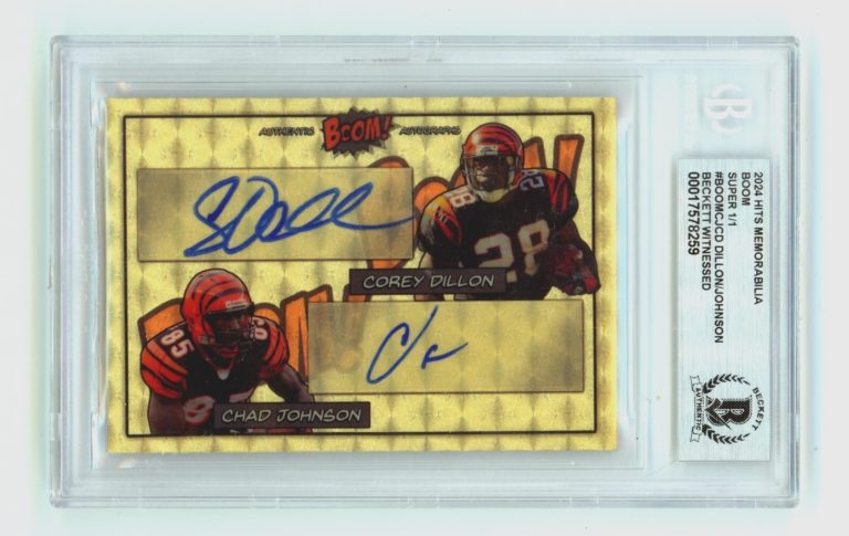 Corey Dillon & Chad Johnson 2024 Hits Memorabilia BOOM Super 1/1 Signed BGS Auto