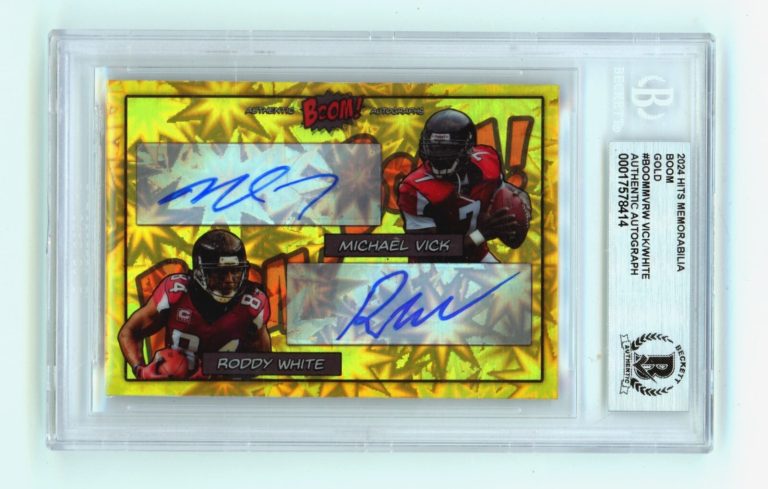 Michael Vick & Roddy White 2024 Hits Mem BOOM Gold MV JSY # 7/10 Signed BGS Auto