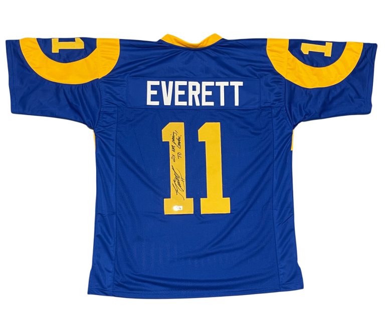 Jim Everett Signed Rams Custom Jersey 2x NFL Passing TD Leader Beckett W BAS COA