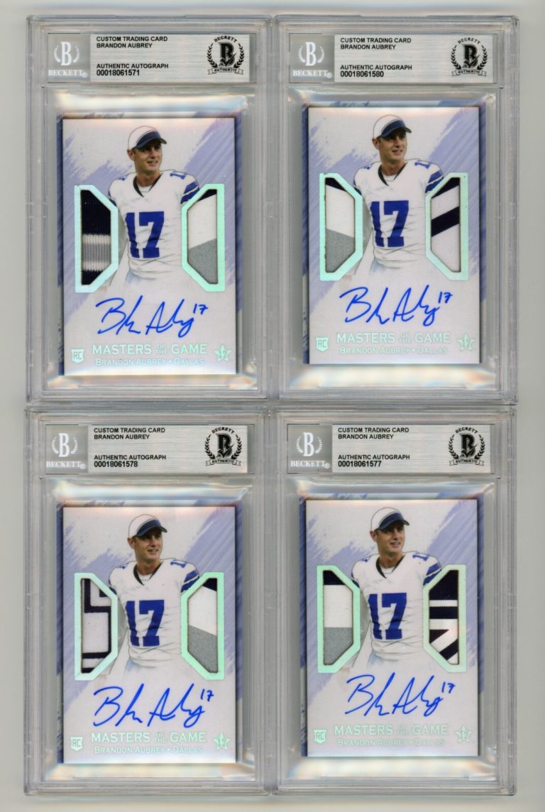 Brandon Aubrey 2023 Hits Memorabilia Silver V RPA Dual Patch Auto RC /17 BGS BAS