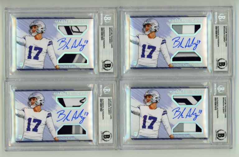 Brandon Aubrey 2023 Hits Memorabilia Silver H RPA Dual Patch Auto RC /17 BGS BAS