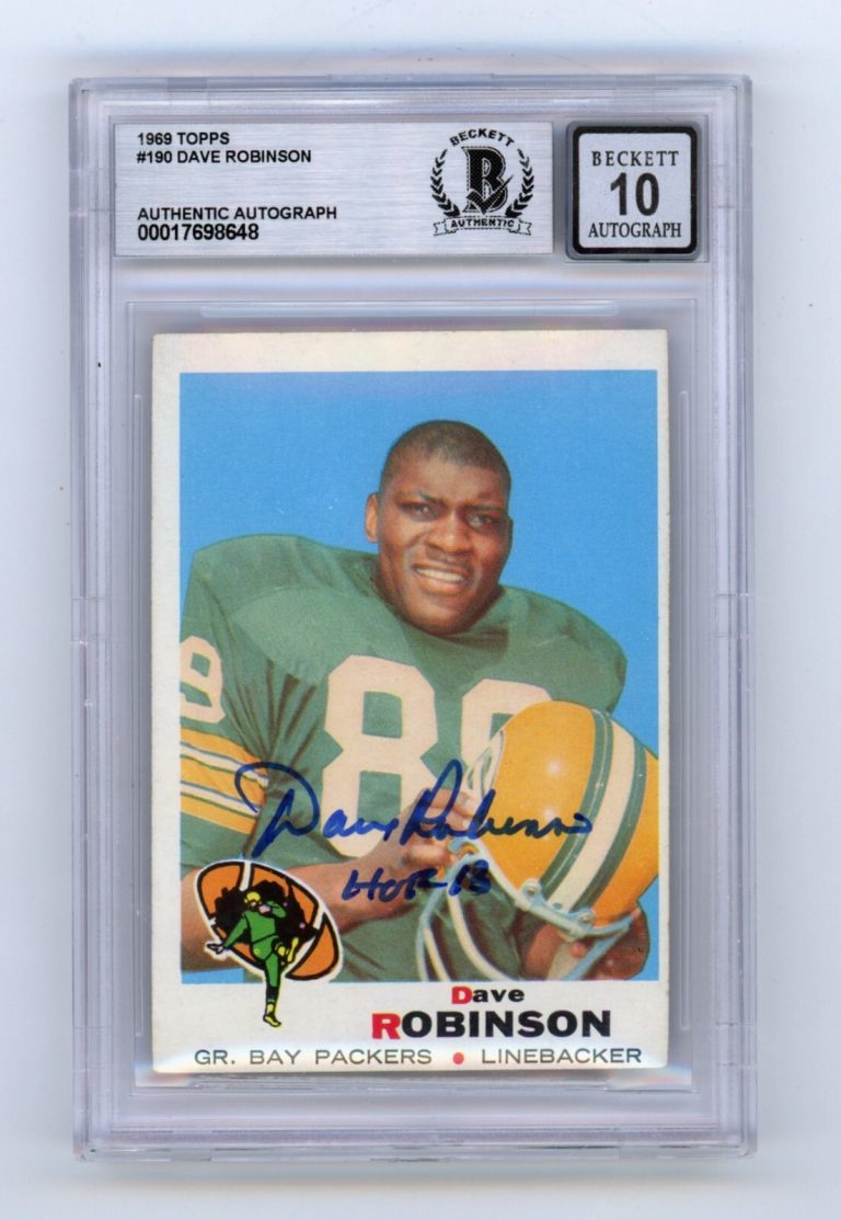 Dave Robinson 1969 Topps #190 Signed w/ HOF 13 Ins Beckett BGS 10 Auto Packers