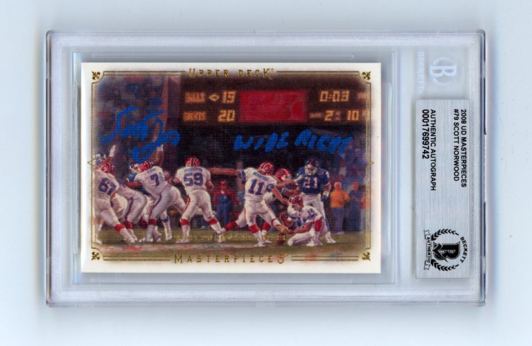 Scott Norwood 2008 UD Masterpieces 79 Signed w/ Wide Right Beckett BGS BAS Auto