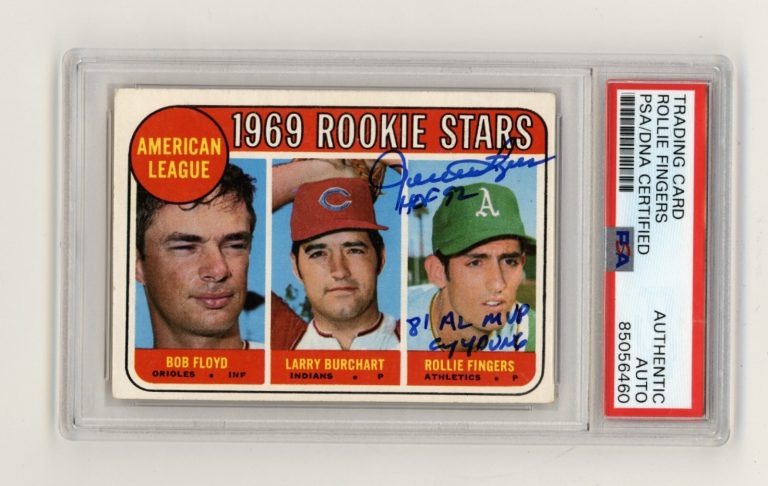Rollie Fingers 1969 Topps High #597 Rookie RC w/ 3 Ins Signed PSA Authentic Auto