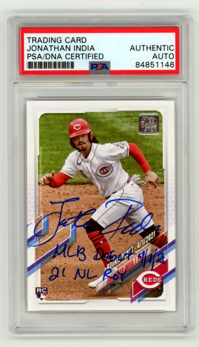 Jonathan India 2021 Topps Update Series #145 RC Signed 2 Insc PSA Authentic Auto