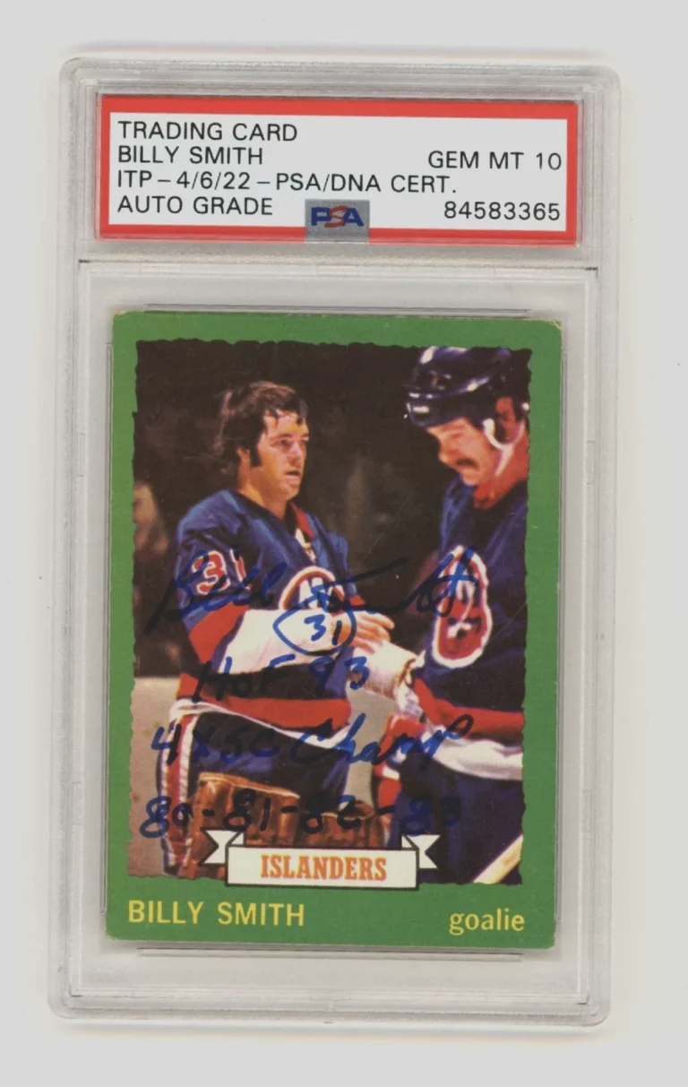 Billy Smith 1973-74 O-Pee-Chee OPC Rookie RC Signed HOF + SC Champs Insc. PSA 10