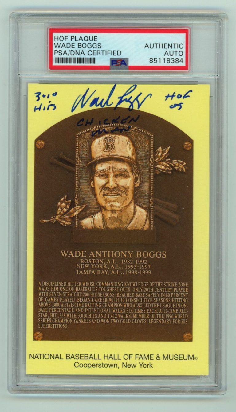 Wade Boggs Signed Yellow HOF Plaque Post Card w/ 3 Insc. PSA Authentic Auto
