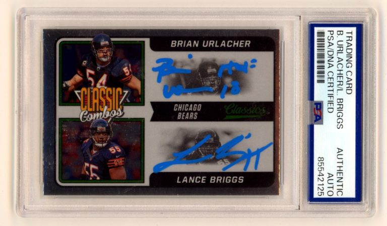 Brian Urlacher Lance Briggs 2021 Panini Classic Combo Dual Signed w Ins PSA Auto