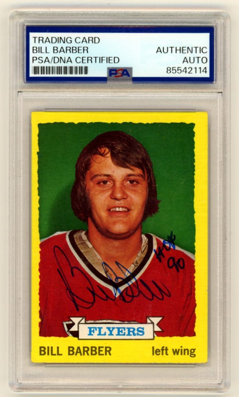 Bill Barber 1973-74 Topps #81 Signed Rookie RC w/ HOF 90 Ins PSA Authentic Auto
