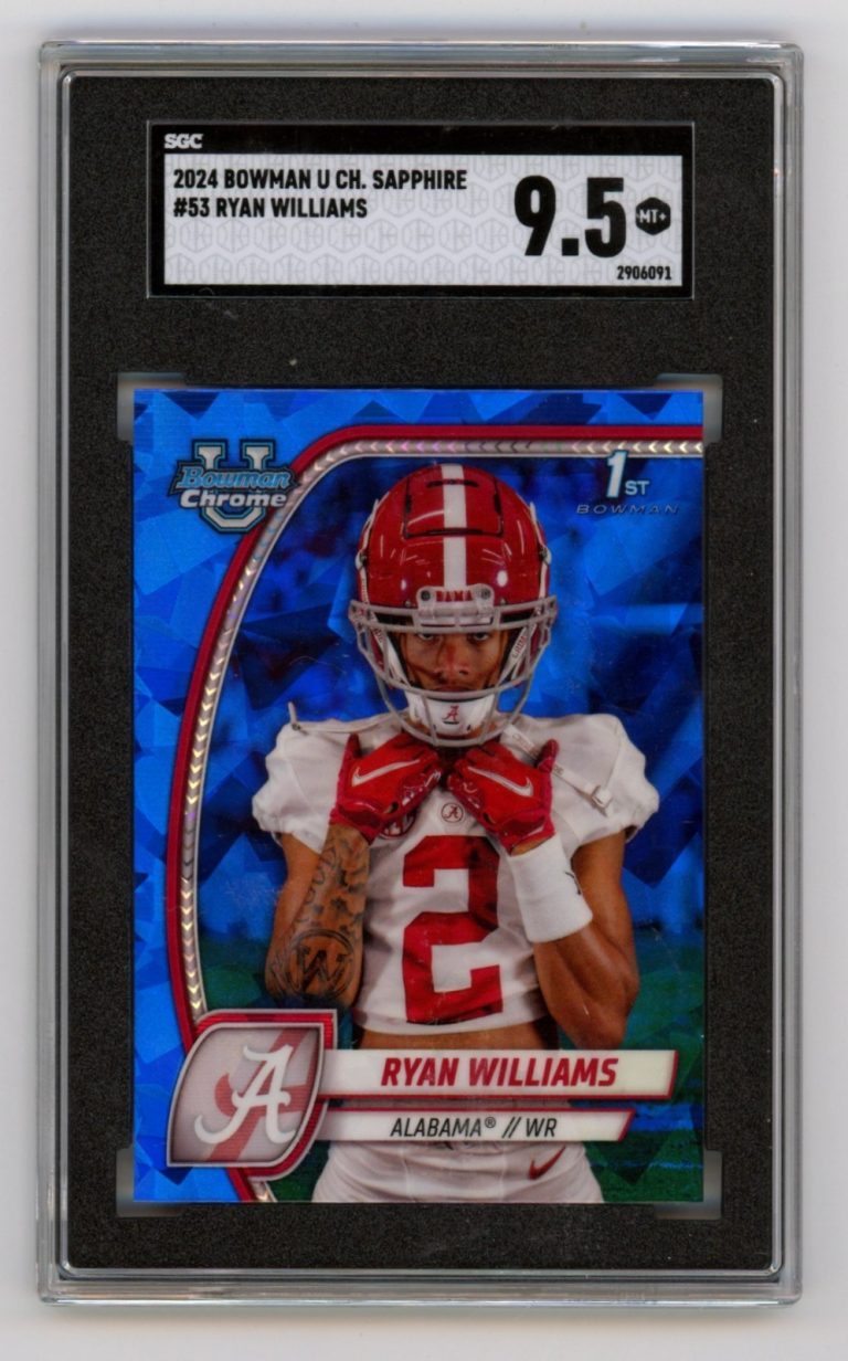 Ryan Williams 2024 Bowman Chrome U Sapphire #53 1st Bowman Rookie RC SGC 9.5