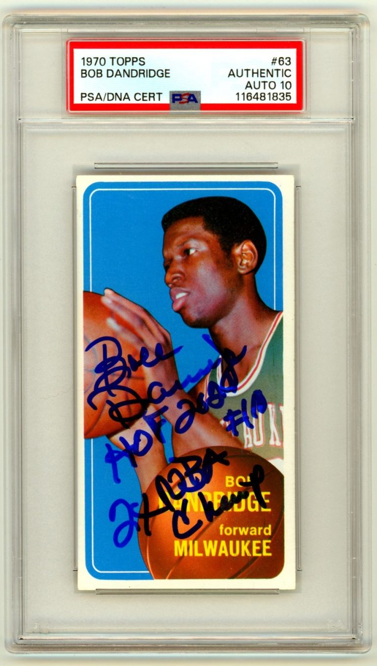 Bob Dandridge 1970-71 Topps #63 Tall Boy Rookie RC Signed w/ 2 Insc. PSA 10 Auto