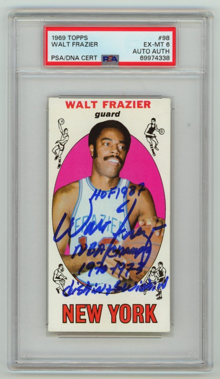 Walt Frazier 1969-70 Topps 98 Tall Boy Rookie RC 3 Insc Signed Auto PSA 6 Knicks