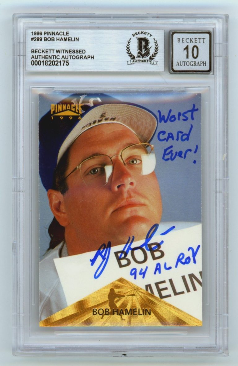 Bob Hamelin 1996 Pinnacle #289 Signed w/ Worst Card ROY Insc Beckett BGS 10 Auto