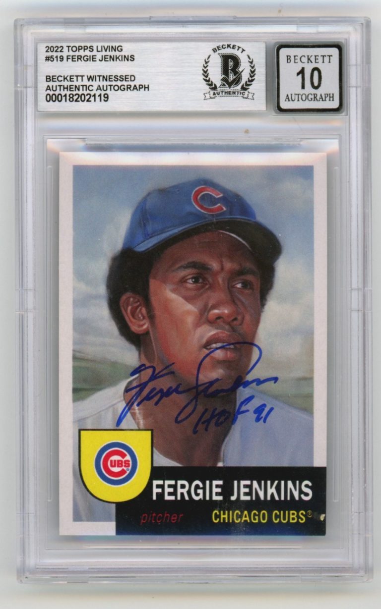 Fergie Jenkins 2022 Topps Living #519 Signed w/ HOF 91 Beckett BGS 10 Auto Cubs