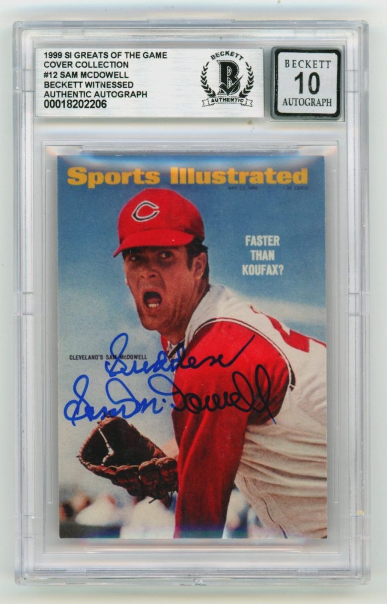 Sam McDowell 1999 Fleer Greats of the Game SI Cover Signed w/ Sudden BGS 10 Auto