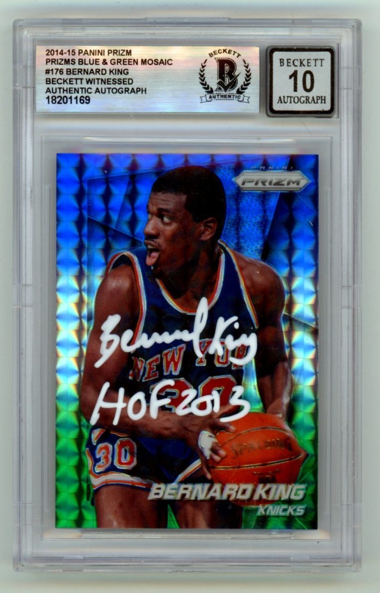 Bernard King 2014-15 Panini Prizm Blue & Green Mosaic w/ Ins Beckett BGS 10 Auto